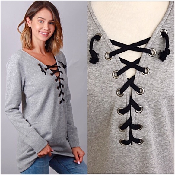 Tops - Soft Cozy Lace Up Front Tunic Top SML